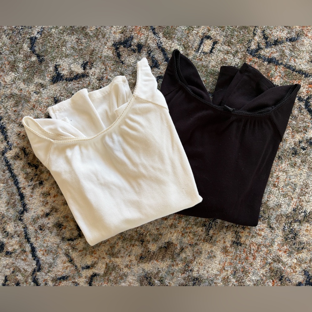 2 Art Class Girls Boat Neck Ribbed Long Sleeve Tops XL (14) Black + Off White